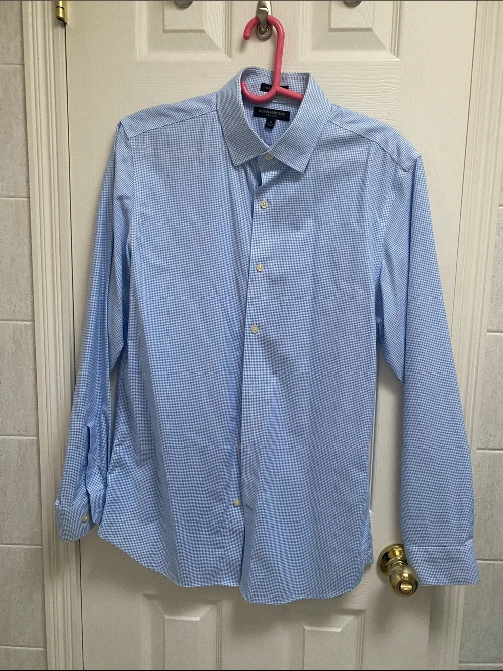 Banana Republic Men's Grant Fit Blue Gingham Check Button Down Shirt Medium